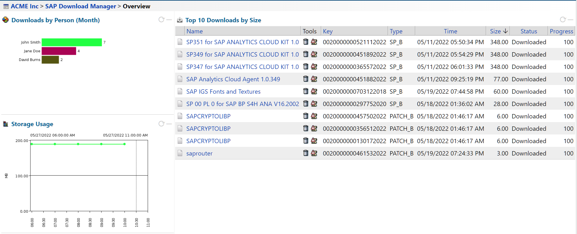 SAP Download Manager Dashboard
