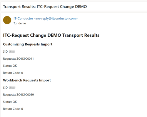 E-mail Sent to the SAP Change Management Team
