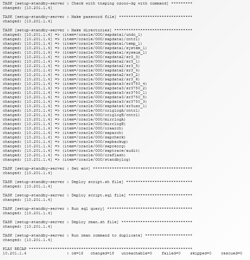 Standby Server Setup Ansible Job Log