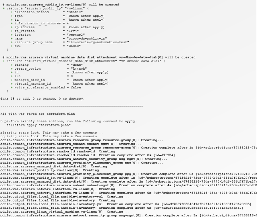 Provisioning Azure VM Terraform Job log