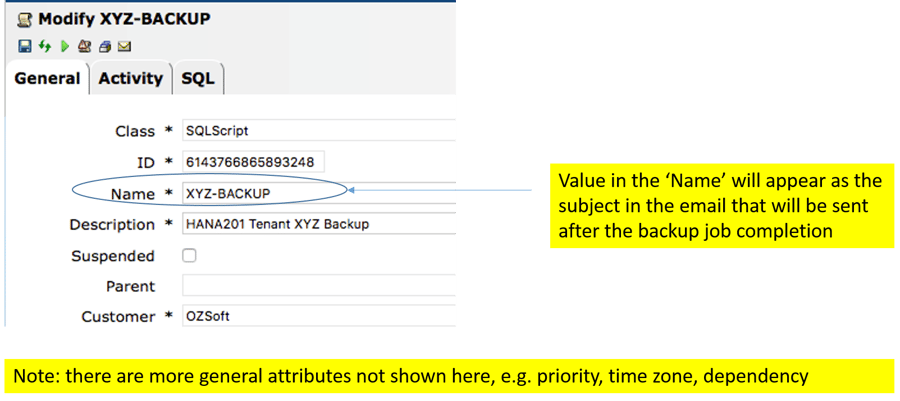 IT-Conductor SAP Basis Automation HANA Backup Create SQL Job - General Section