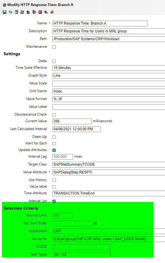 IT-Conductor Monitor Settings for HTTP Response Times with Dynamic User Group