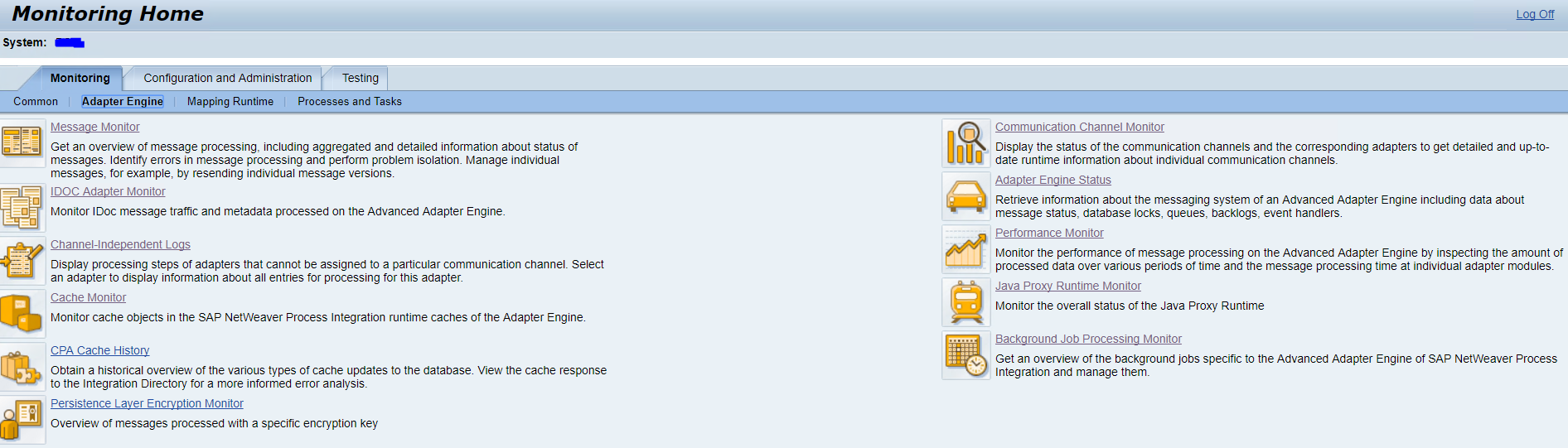 SAP Netweaver Administrator PI Monitoring Home Screen