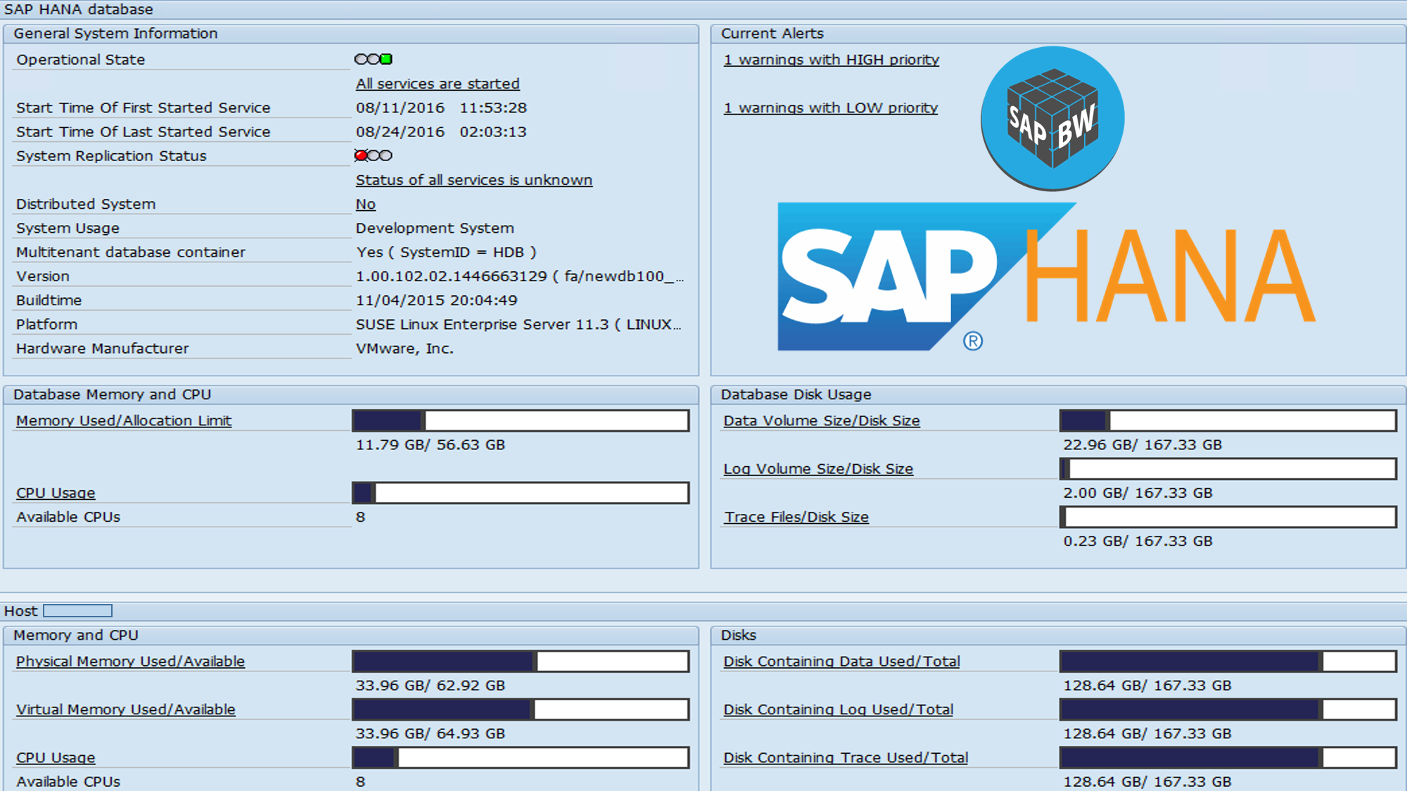 SAP BW on HANA DBACOCKPIT