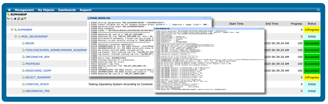 SAP Upgrade Phase Logs