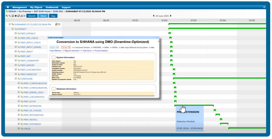 SAP Upgrade Gantt Chart &amp; Reporting