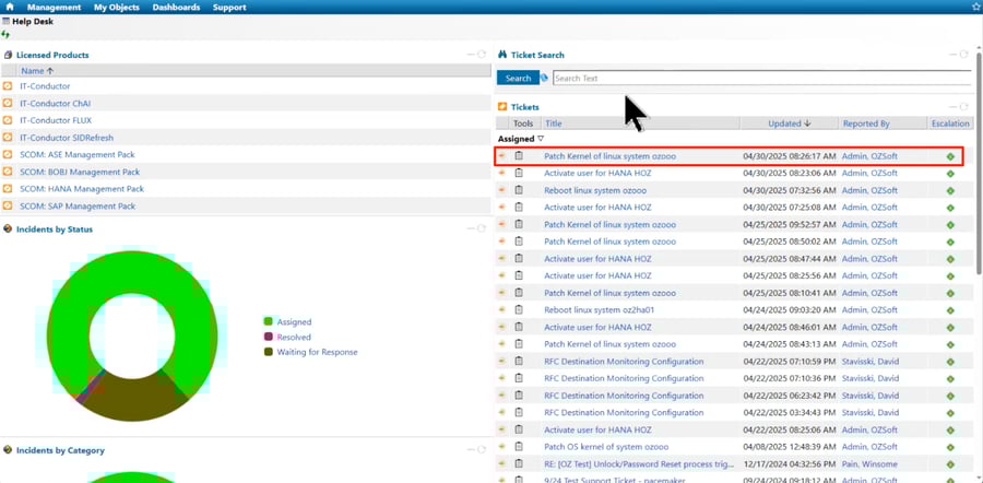 Tickets as shown in Help Desk Dashboard View