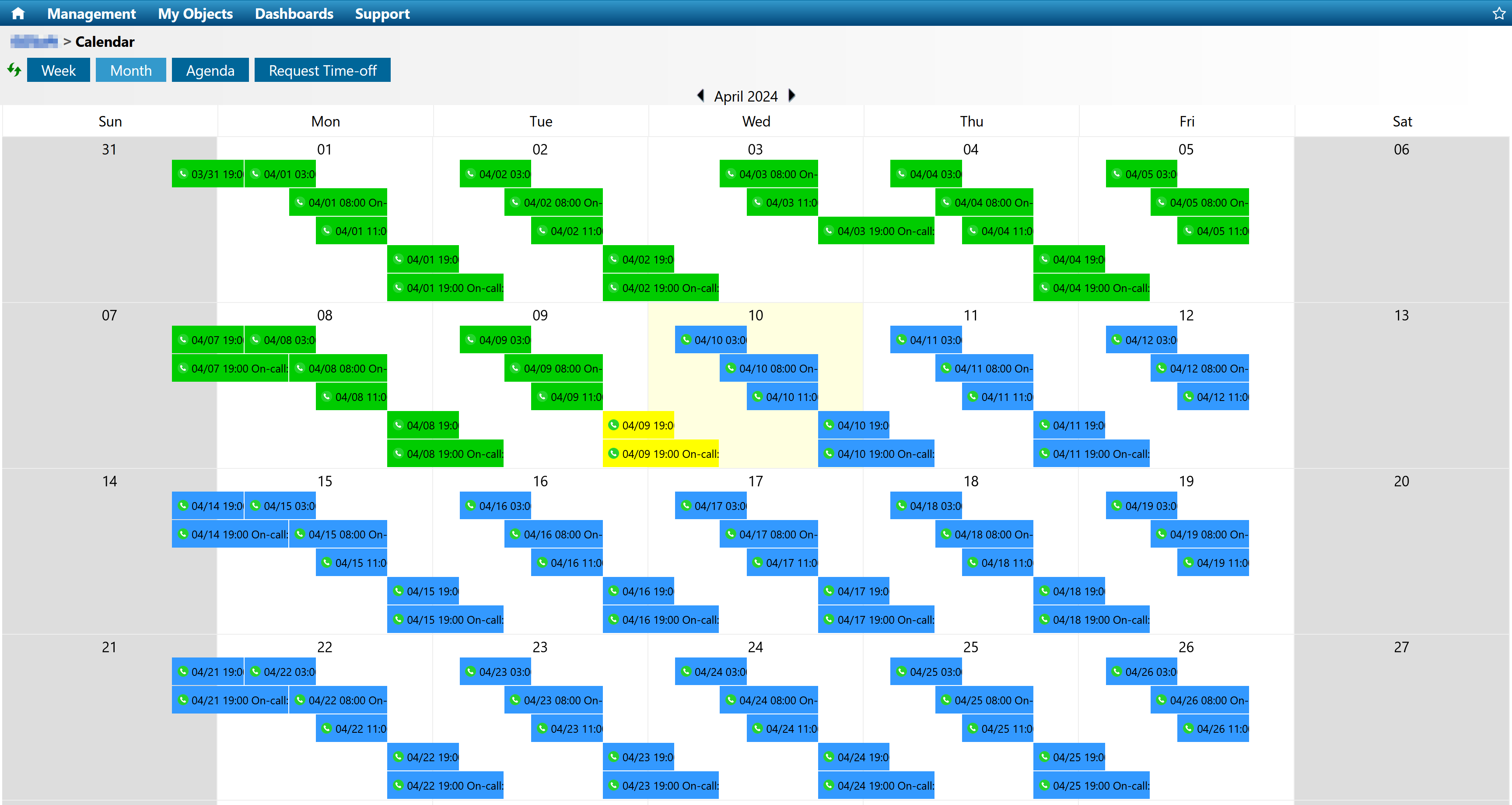 IT-Conductor Organization Calendar View