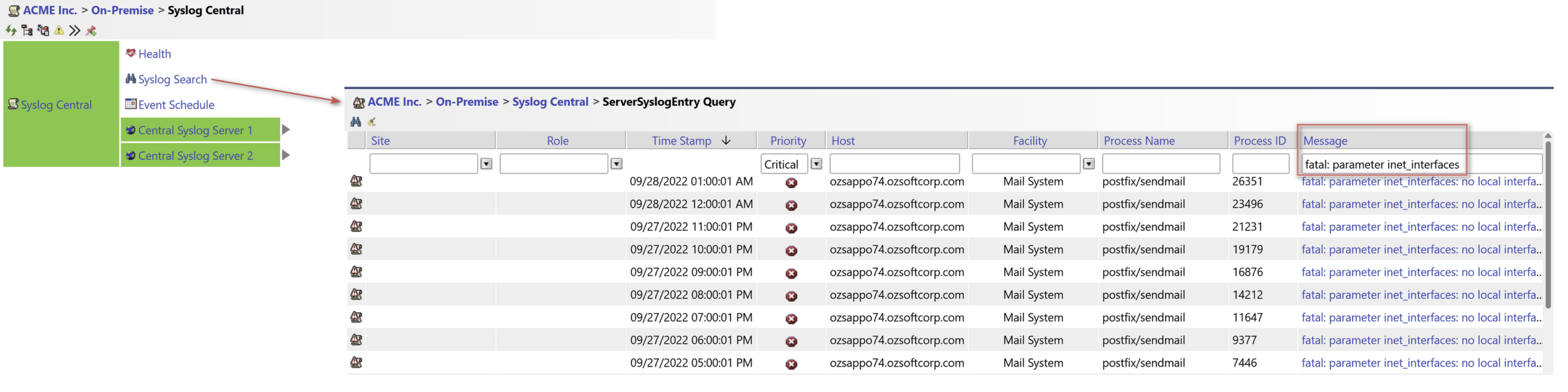 Central Syslog Server Monitoring in IT-Conductor