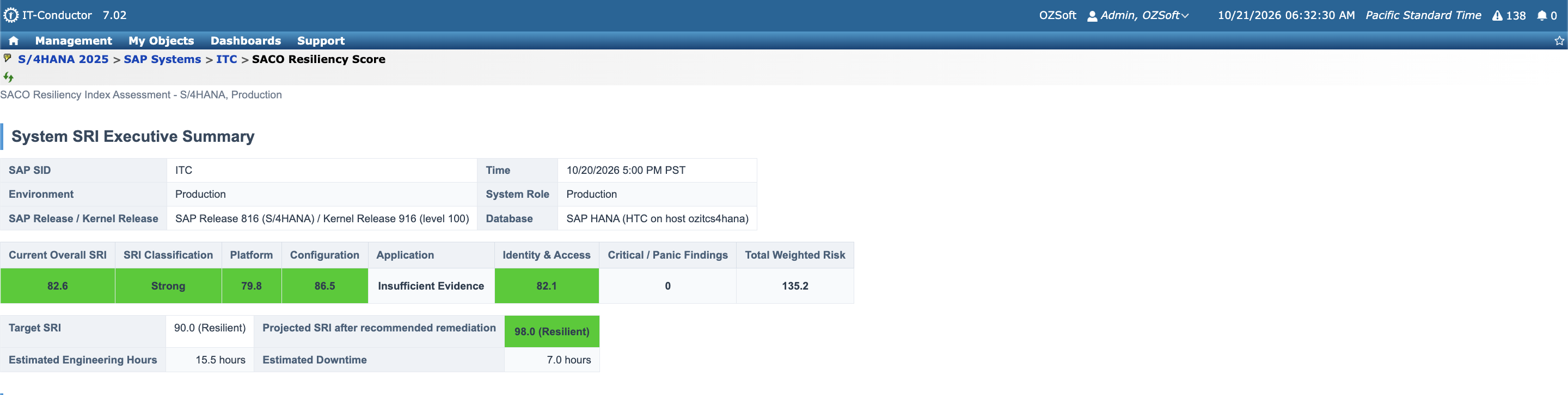 SACO Resiliency Score (System SRI Executive Summary)