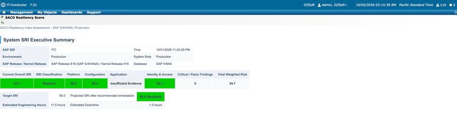 SACO Resiliency Score (System SRI Executive Summary)