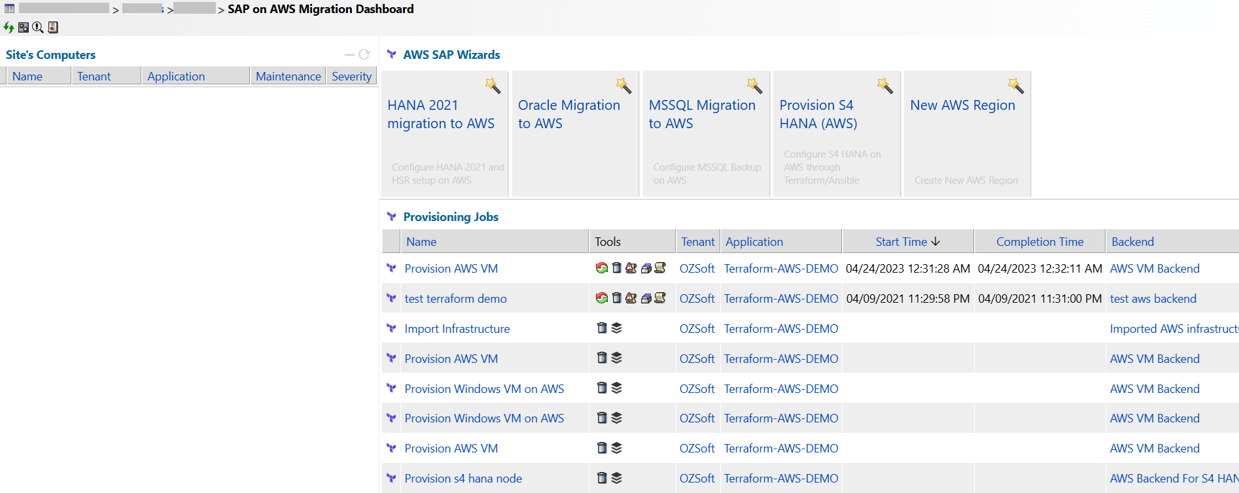 sap on aws migration dashboard