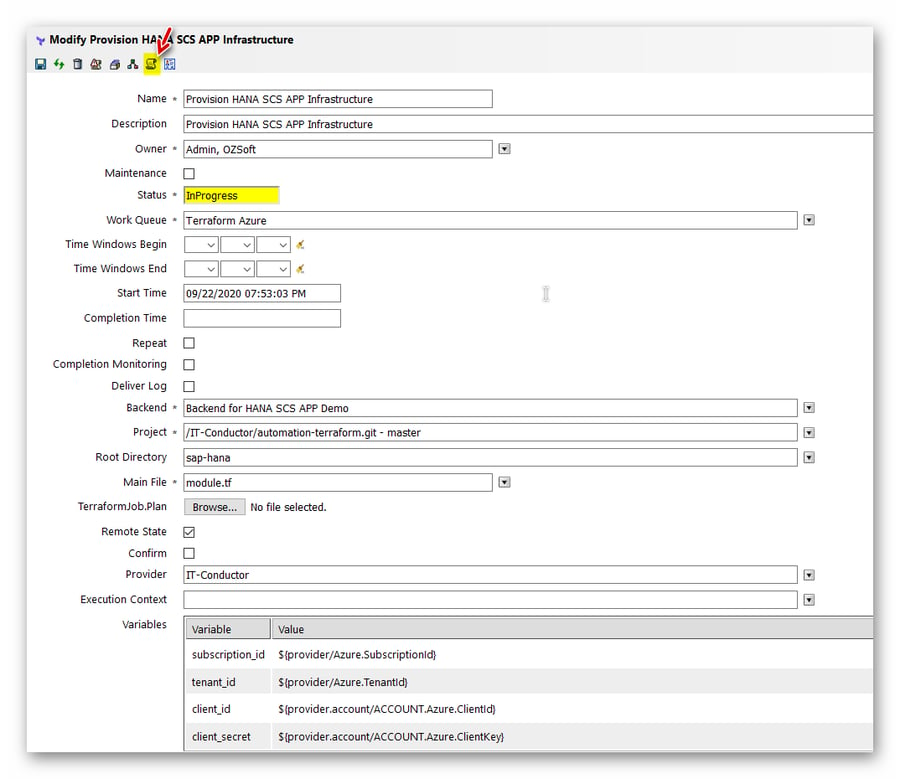 modify provision HANA infrastructure